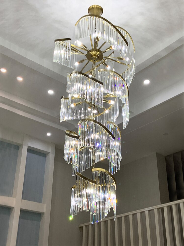 Luxury Crystal Chandeliers Lights Fixture American Modern Long Chandelier European Shining Spiral