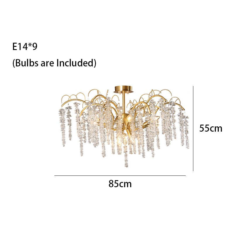 Crystal Wistaria Led Lights Ceiling Chandeliers New Luxury Gold Remote Control Hanging Lamps Home
