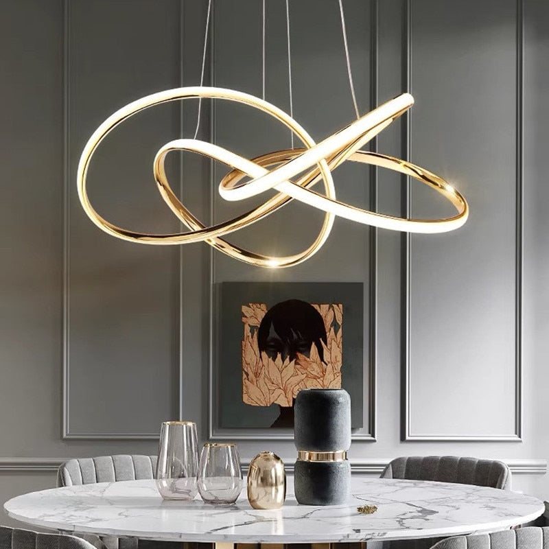 Modern Led Chandeliers Innovative Design Home Deco Living Room Geometric Line Lamp Dining Pendant