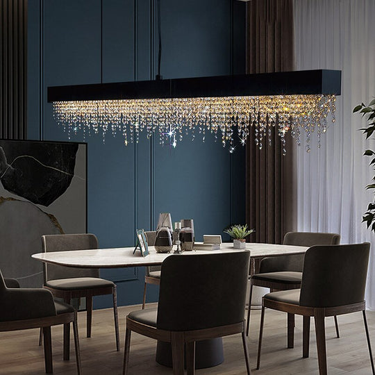 Modern Luxury Chandelier For Dining Room Kitchen Island Long Hanging Led Lamp Gold Chrome Black