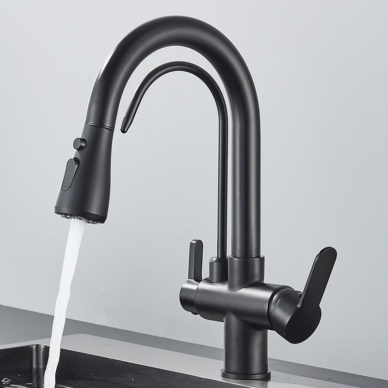 Matte Black Filtered Crane For Kitchen Pull Out Spray 360 Rotation Water Filter Tap Three Ways Sink