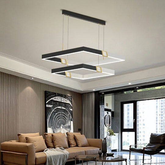 Simple Modern Led Pendant Lights Whole House Multi - Layer Aluminum Acrylic Circle Lamp Square Ring