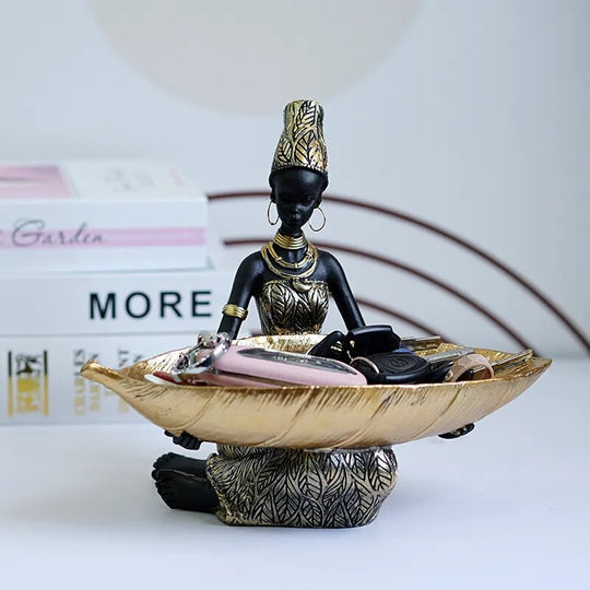 Saakar Resin Exotic Black Woman Storage Figurines Africa Figure Home Desktop Decor Keys Candy