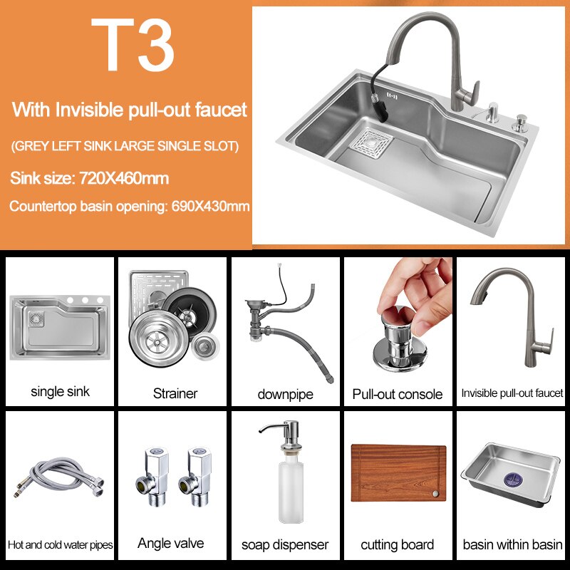 Kitchen Sink Large Nano 304 Stainless Steel Bowl Washbasin Household Thickened Under - Counter