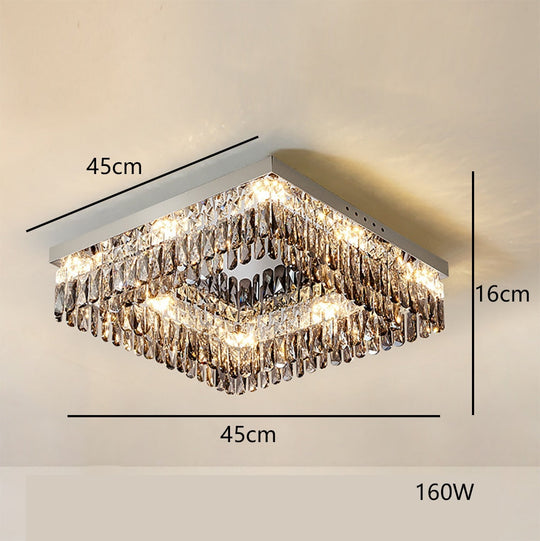 Luxury Square Crystal Led Ceiling Lights - Modern Dimmable Lamps For Elegant Living Room Decor &