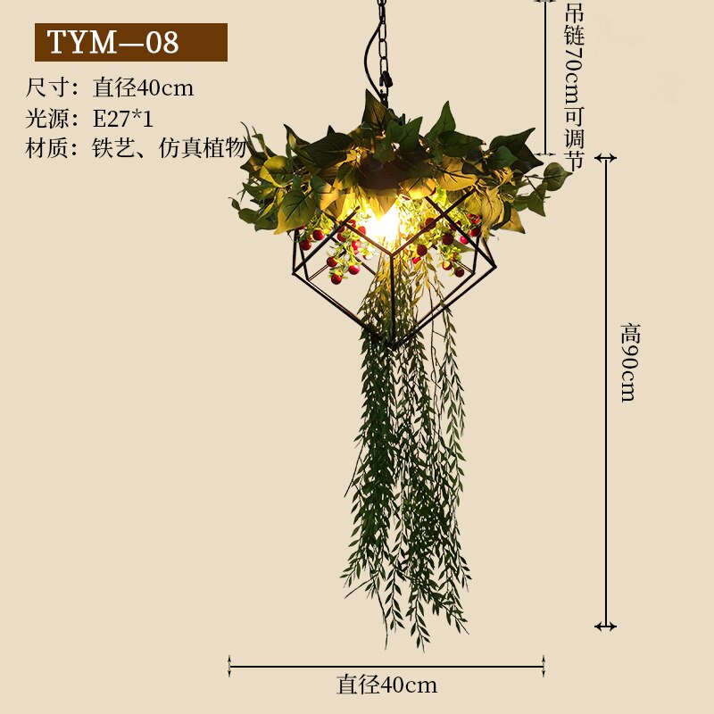 Net Red Retro Plant Pendant Light Restaurant Cafe Bar Hot Pot Shop Creative Cherry Blossom Green