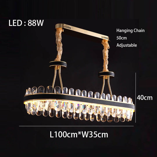 Crystal Dimmable Led Light Ceiling Chandeliers Black Leather Luxury Lustres Round Hanging Lamps