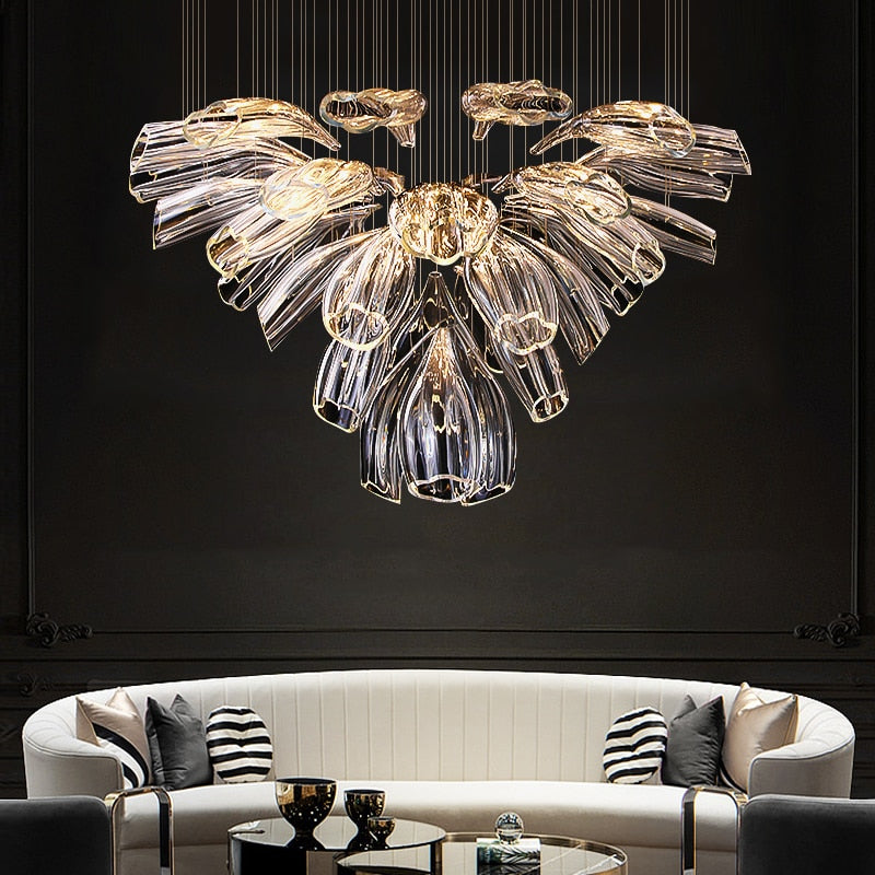 Modern Big Glass Chandelier For Living Room Led Home Decor Indoor Lighting Luxury Silver Hanging