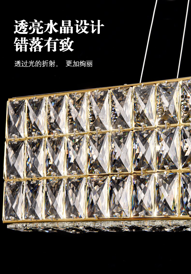 Modern Gold Led Long Crystal Chandelier Luxury Home Lamp Glossy Rectangle Living Room Dining