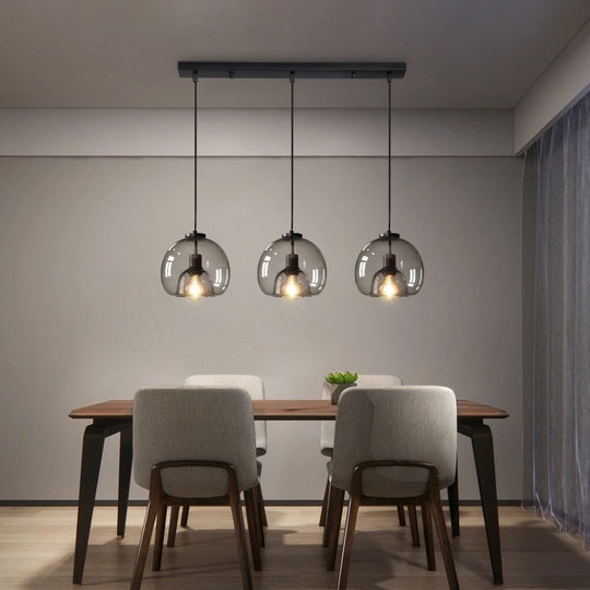 American Vintage Smoke Gray Glass Pendant Lights Minimalist Dining Room Counter Nordic Led Loft