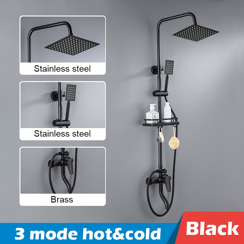 Bathroom Shower Set Black Gold Rain Faucet Thermostatic Digital Display Mixer Taps Copper Systems