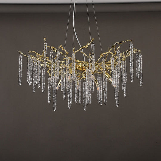 Modern Crystal Chandelier Manufacturer Golden Branch Indoor Luxury Hotel Restaurant Ceiling Hanging