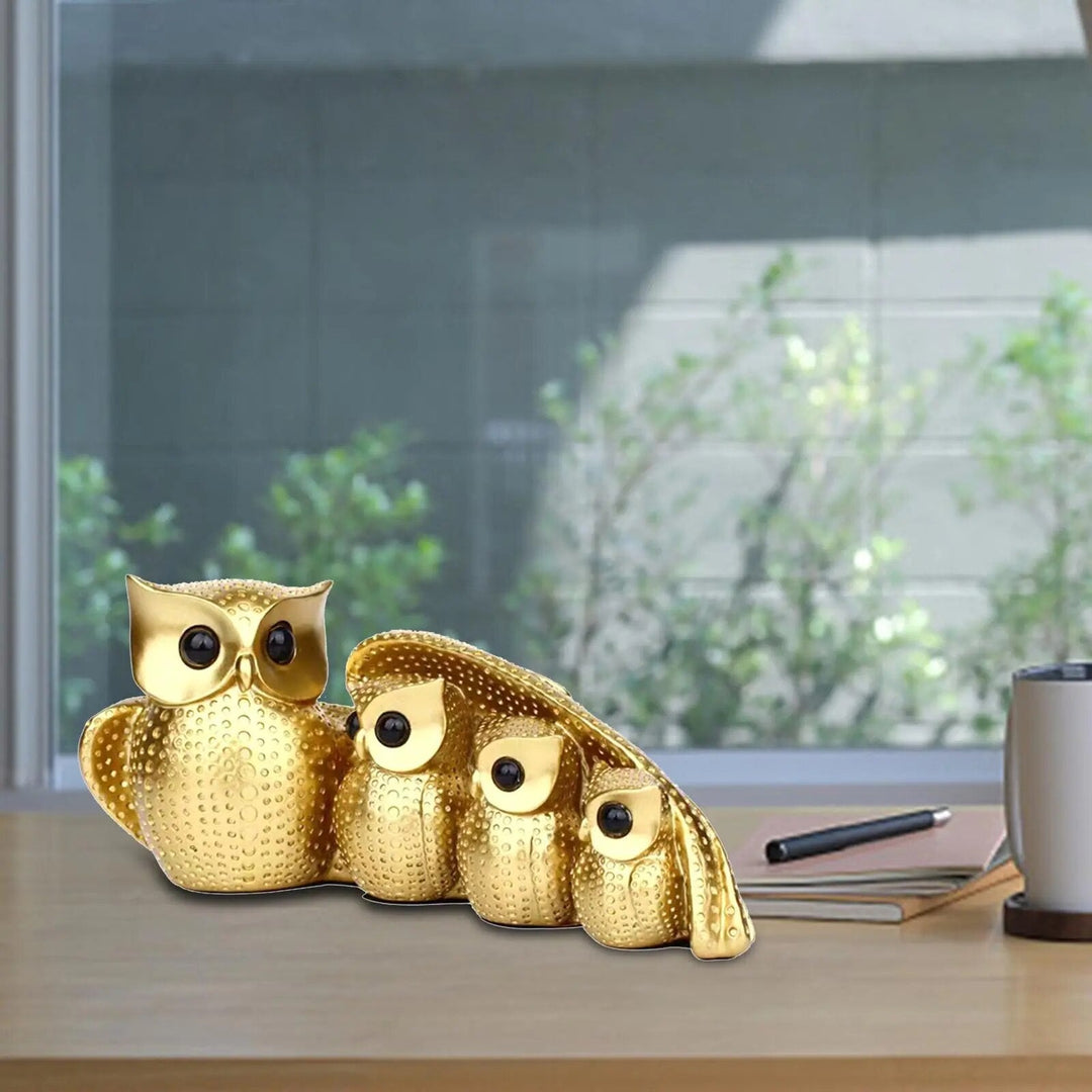 Owl Statue Family Of Four Decorative Figurines Home Decor Animal Sculpture Bird Decoration Crafts