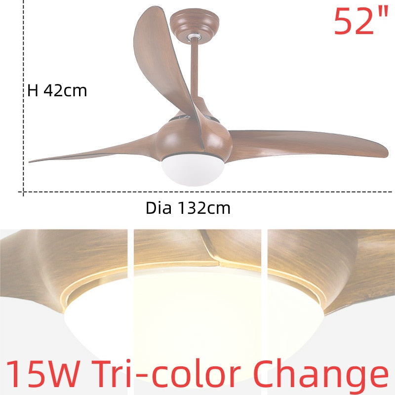 52 - Inch Ceiling Fan Lamp With Remote - Features 3 - Color Change Abs Blades And Silent Copper