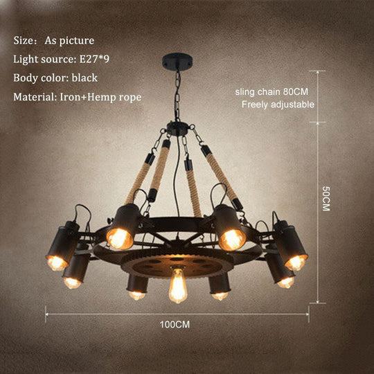 American Rural Pendant Lamp Industrial Hemp Rope Chandelier Hotpot Restaurant Lighting Bar Clothing