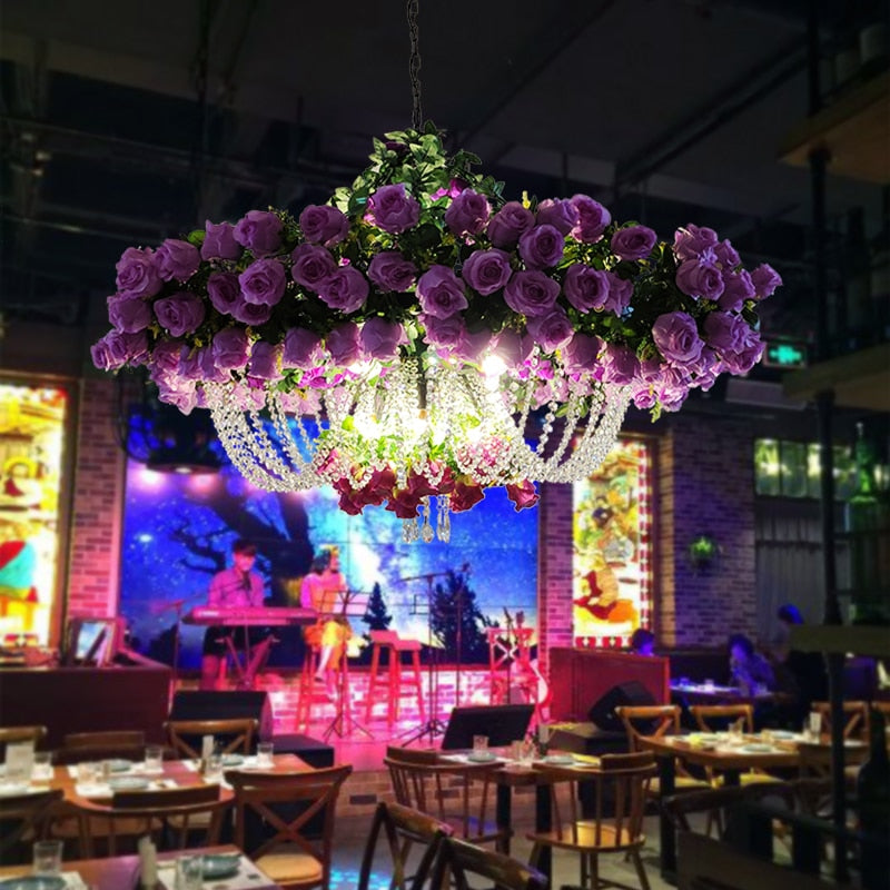 Theme Restaurant Pendant Light Balcony Simulation Crystal Chain Flower Chandelier Milk Tea Shop