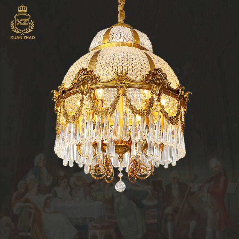 Elysium - European High Quality Brass Crystal Chandelier Hanging Lantern Light For Bedroom And