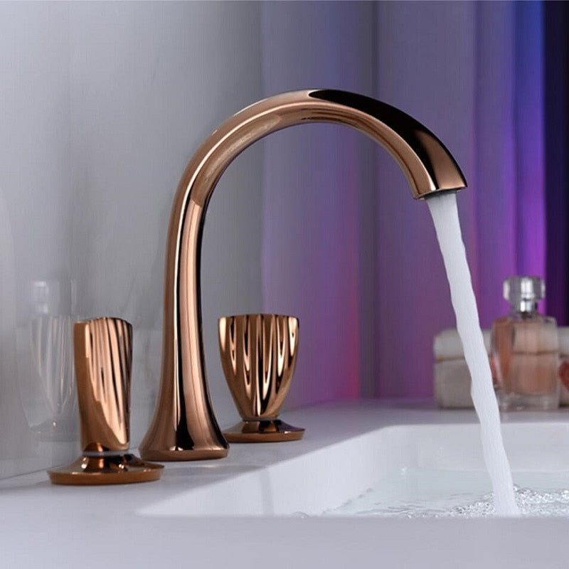 Bathroom Basin Brass Faucet Rose Gold Double Handle Tap Luxury Basin Mixer Hot And Cold Shower Room