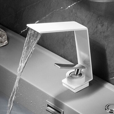 Brushed Gold Bathroom Faucet Basin Grey Water Waterfall Sink Tap White / China Faucets