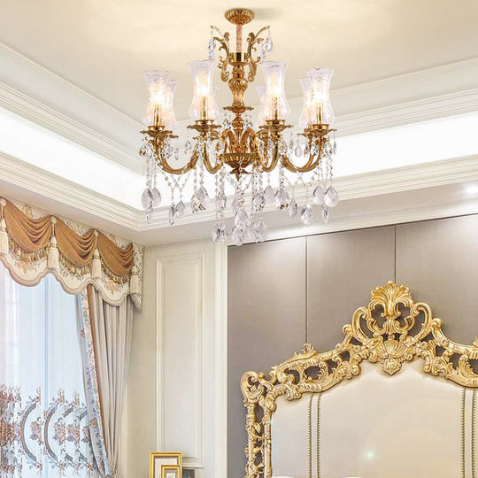 European Style Copper Luxury Lighting Hanging Lights Lamps Crystal Glass Chandelier Modern