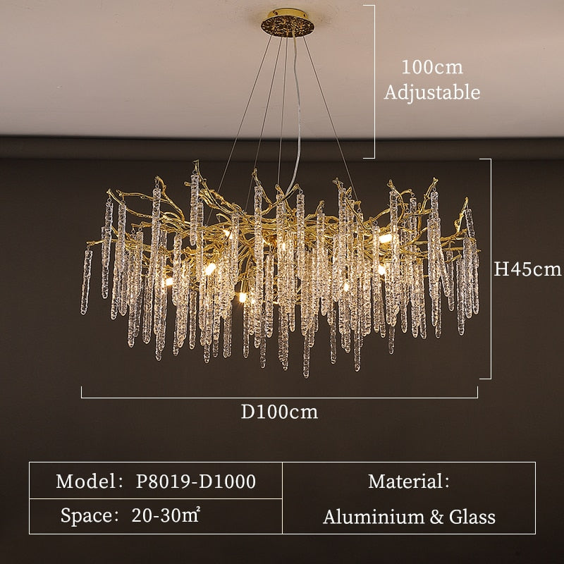 Modern Crystal Chandelier Manufacturer Golden Branch Indoor Luxury Hotel Restaurant Ceiling Hanging