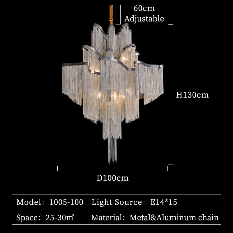 Liana - Modern Chandelier For Living Room Tassel Aluminum Chain Round Silver Lights Bedroom Hanging