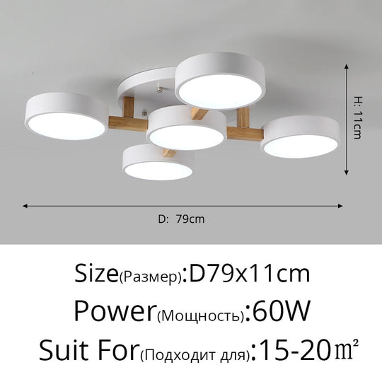Nordic Style Decorative Wood Art Led Ceiling Light For Living Room B White 5 Heads 60W / Warm White
