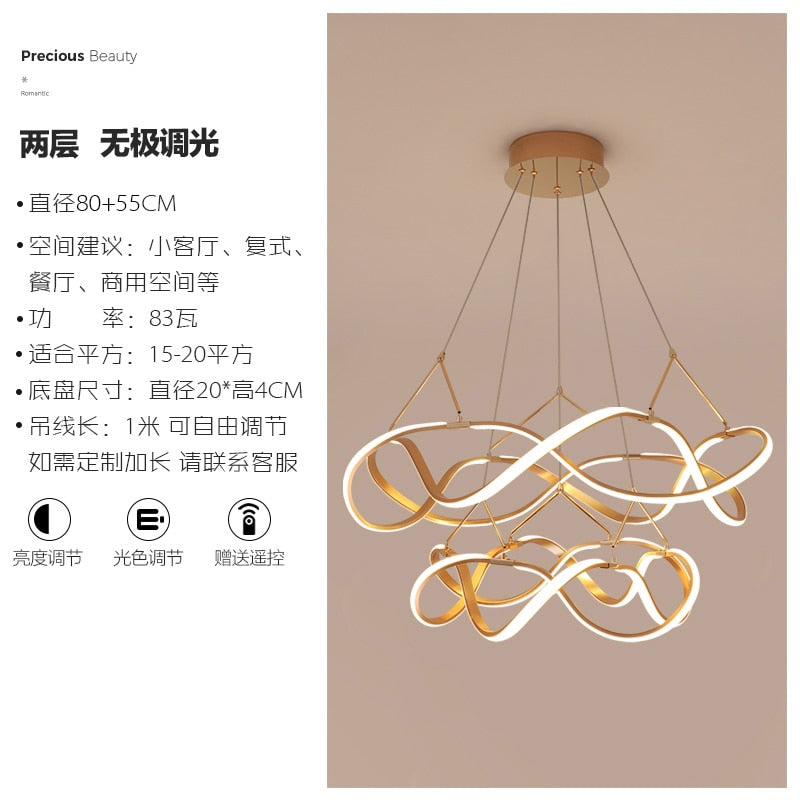 Nordic Luxury Gold Lustre Ring Led Decorative Pendant Lights Modern Simple Hanging Lamp Living Room