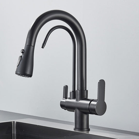 Matte Black Filtered Crane For Kitchen Pull Out Spray 360 Rotation Water Filter Tap Three Ways Sink