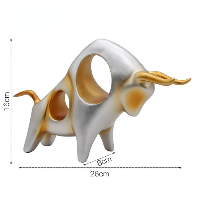 Golden Bull Sculpture: Abstract Resin Decor With European Flair Silver White - B Items