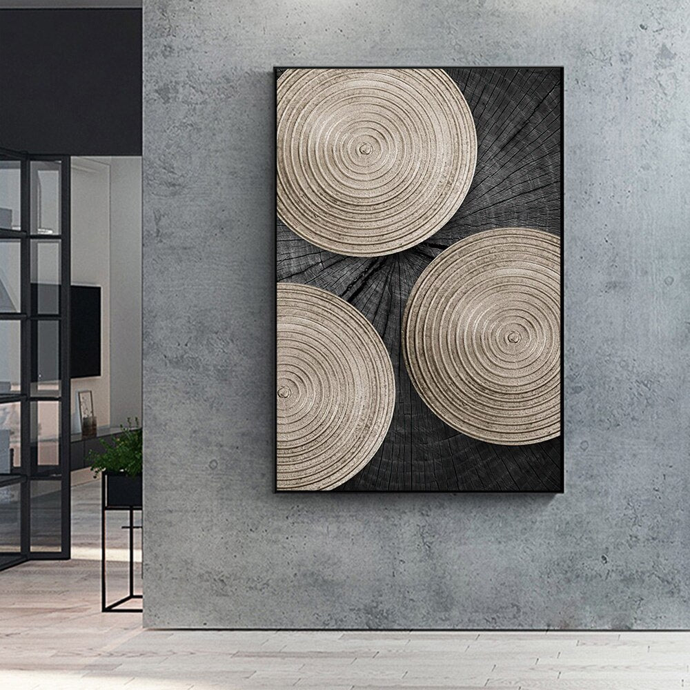 Golden Black Wood Texture Canvas Art - Modern Nordic Decor For Living Room