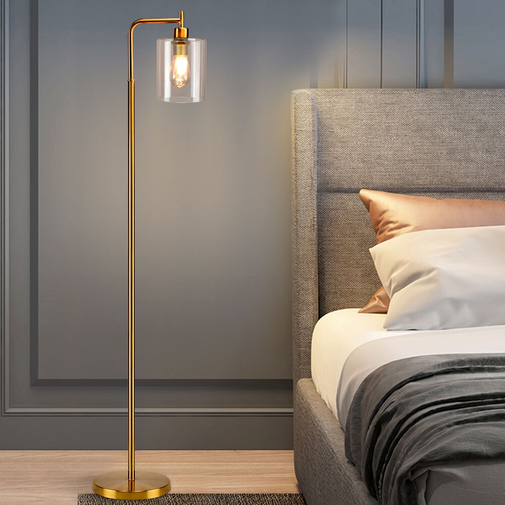 Nordic Vertical Metal Led Floor Lamp Glass Shade Brass Pole Arc Tall Lighting For Living Room