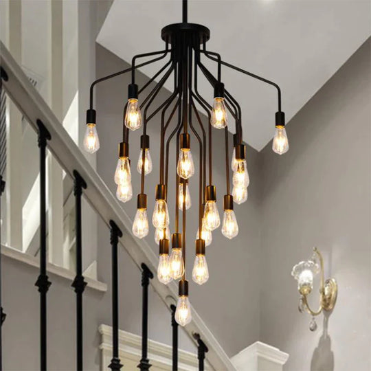 Harper Long Chandelier - American Duplex Floor Lighting For Living Rooms And Lofts In Retro