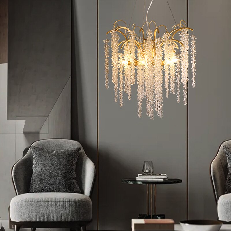 Crystal Wistaria Led Lights Ceiling Chandeliers New Luxury Gold Remote Control Hanging Lamps Home