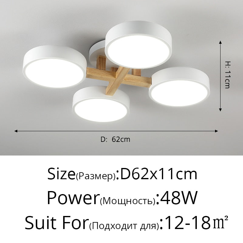 Nordic Style Decorative Wood Art Led Ceiling Light For Living Room B White 4 Heads 48W / Warm White