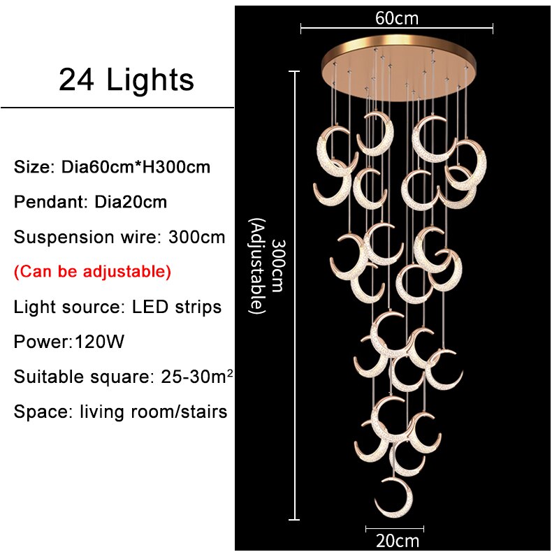 Modern Moon Chandelier Gold Luxury Living Room Ceiling Crystal Lamp For Decortion Villa Staircase