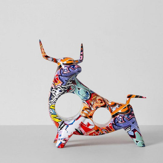 Bull Statue Resin Graffiti Full Color Minimalistic Decor Figurine Creative Abstract Sculpture