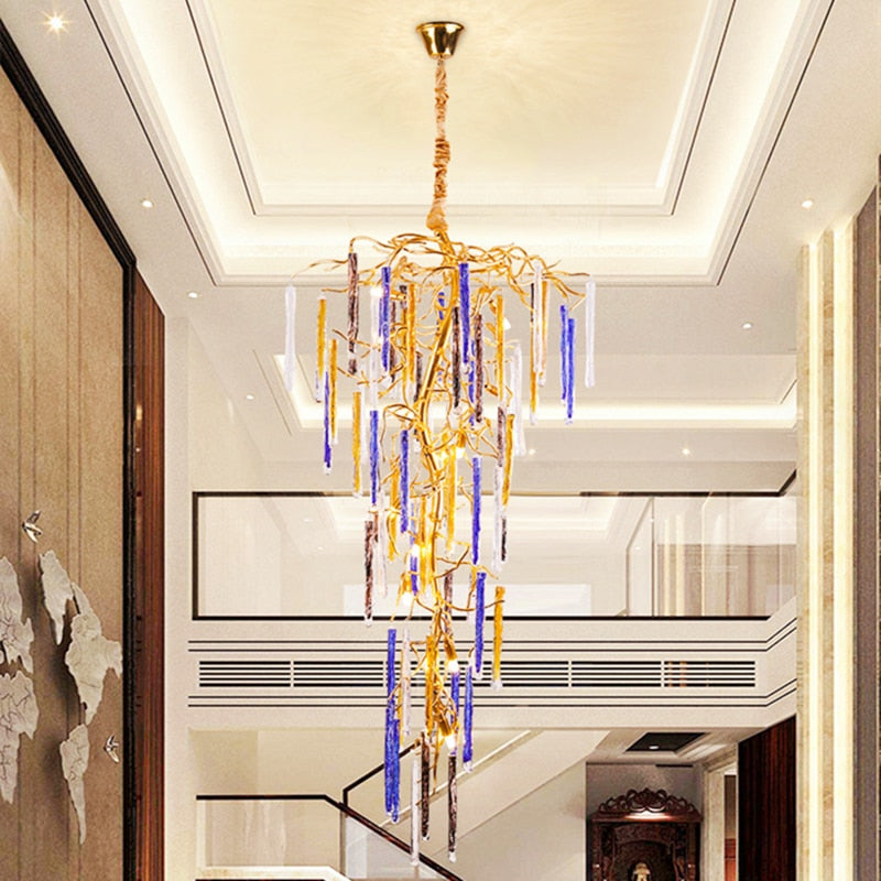 Tree Branch Crystal Ceiling Chandelier New G9 Led Pendant Light Duplex Villa Stairwell Hanging Lamp