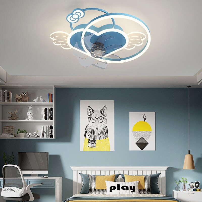 Heart Girls Room Ceiling Lamp With Fan For Bedroom Kids Led Cute Light Princess Lighting