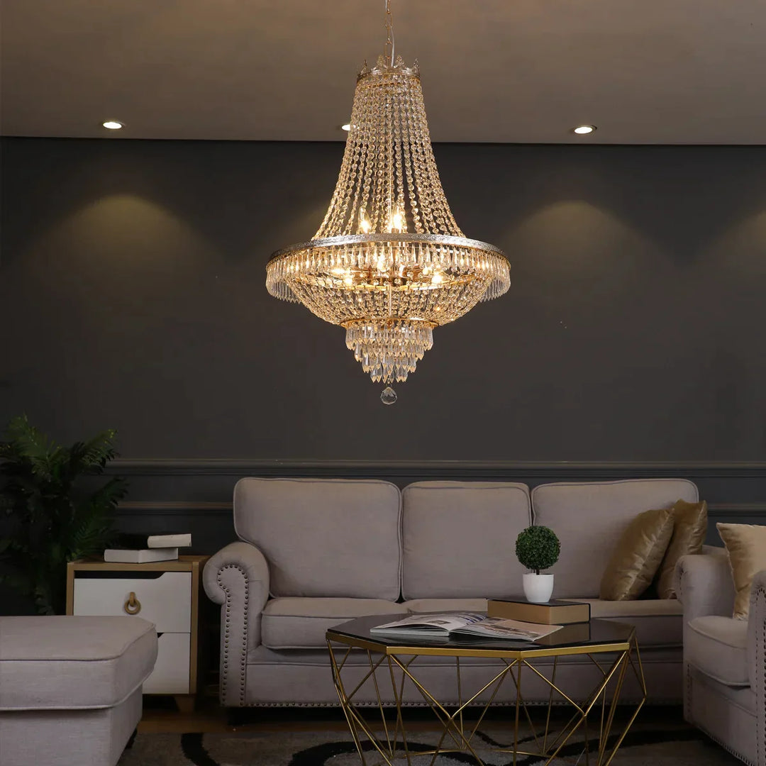 European - Style Luxury Led Crystal Pendant Light - Gold/Silver Ideal For High Ceilings Chandelier