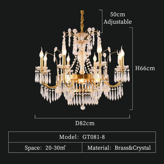 European Classical Design Living Room Decoration Pendant Light Led Crystal Brass Chandeliers