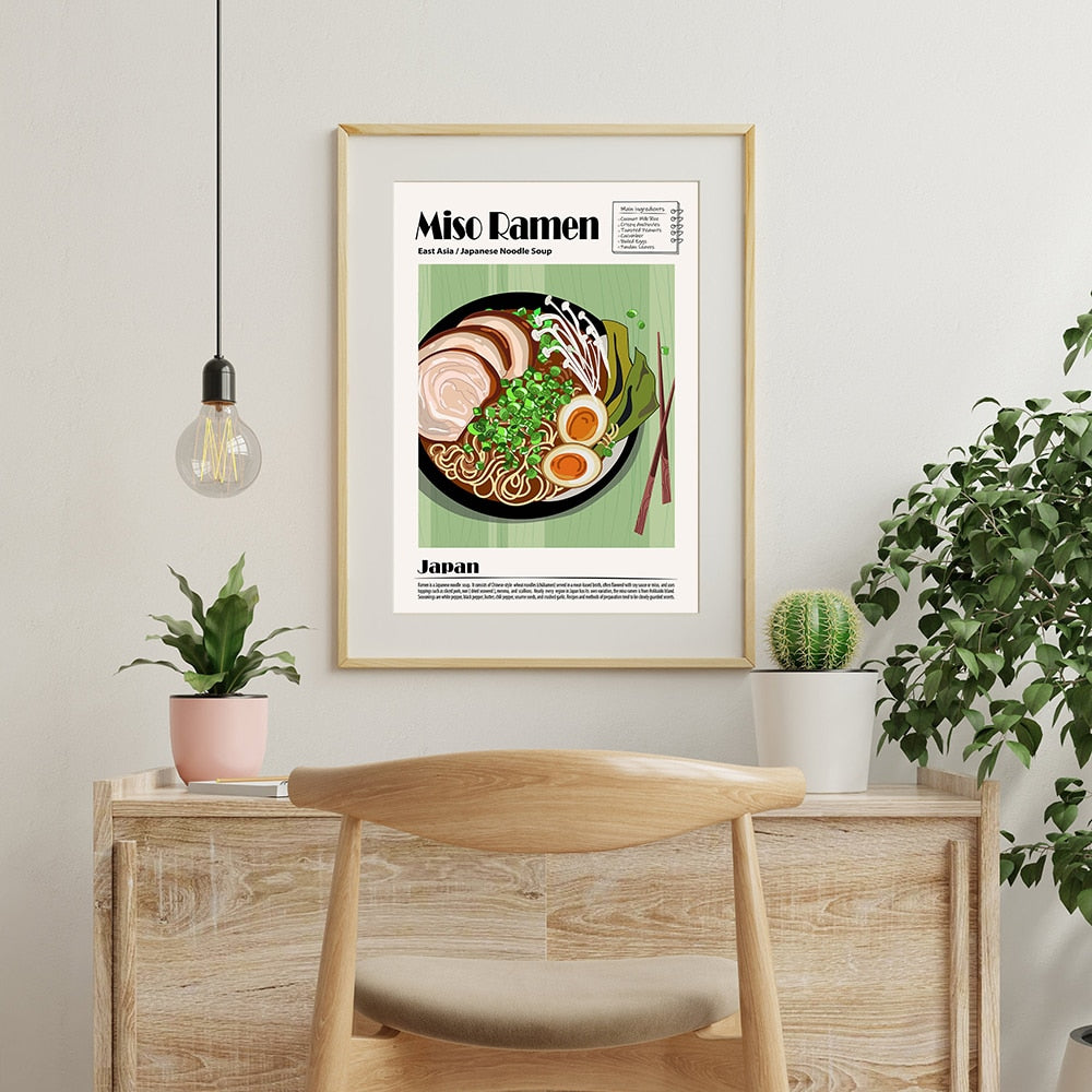 Japanese Cuisine Canvas Art: Noodle Soup Dish Poster Print Wall Painting
