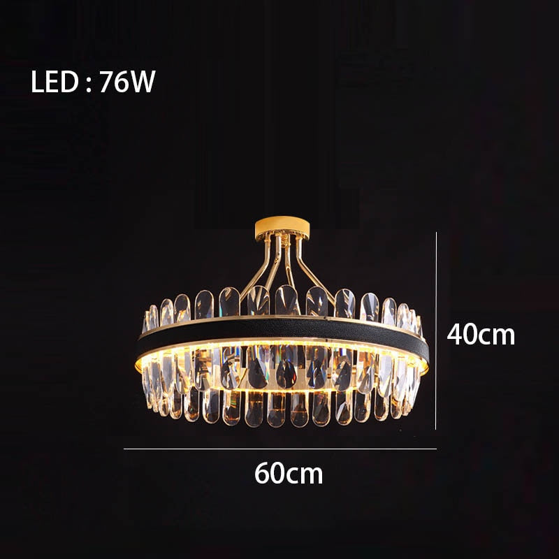 Crystal Dimmable Led Light Ceiling Chandeliers Black Leather Luxury Lustres Round Hanging Lamps