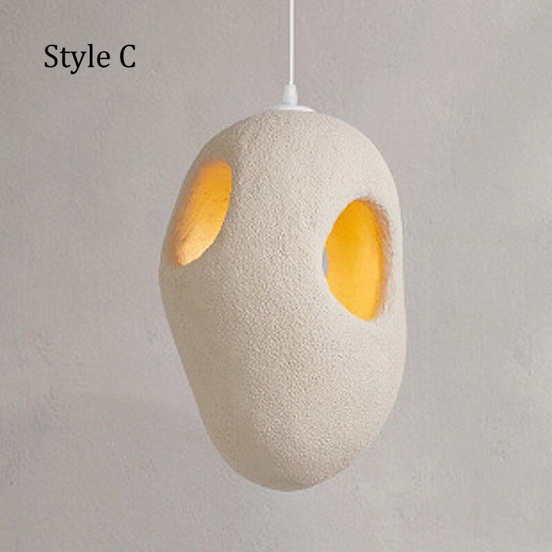 Japanese Wabi Sabi Beige Porous Shape Pendant Light Home Stay Bedroom Bedside Chandelier Nordic