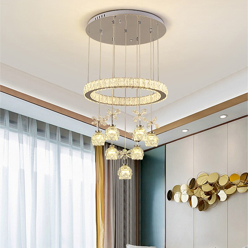 Post - Modern Led Chandelier Nordic Simple Light Luxury 3/5/7 Head Crystal Pendent Lamp Suitable