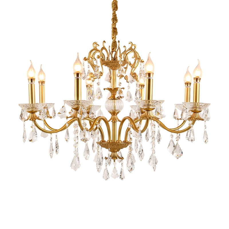 Luxe Branch - European Style 8 Lights Luxury Hotel Pendant Lamp With Gold Crystals Chandelier