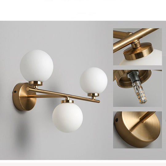 Nordic Gold Wall Lamp Glass Orb Shade Bathroom Bedside Bedroom Hotel Aisle Hallway Lighting Led