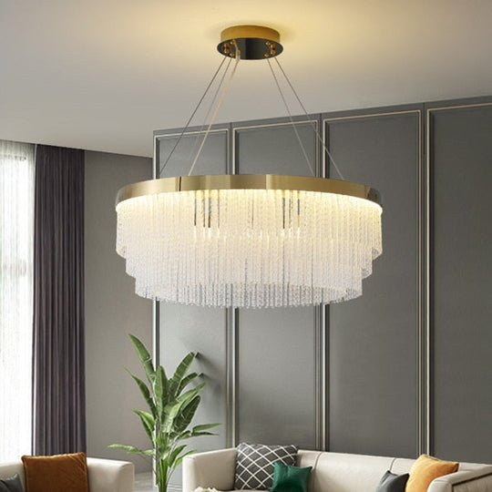 Moden Chandelier Lighting For Living Room Luxury Round Twisted Crystal Pendant Lamp Home Indoor