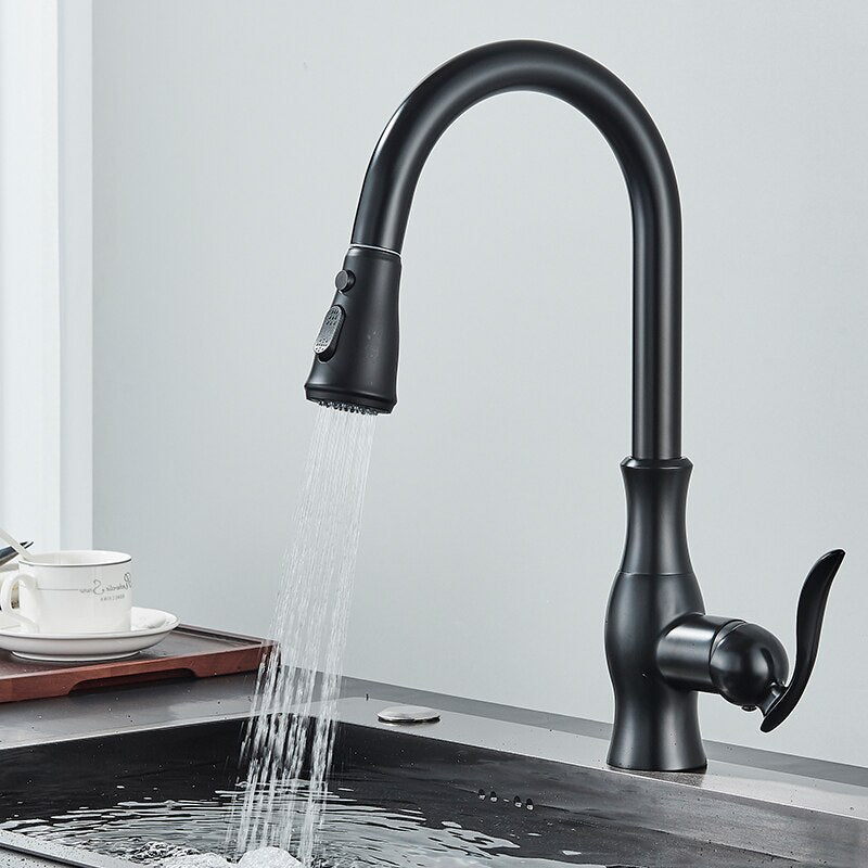 Black Kitchen Faucets Pull Out Sink Mixer Tap Single Lever Water Crane For 360 Rotation