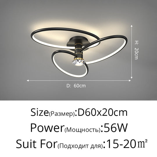 Postmodern Nordic Creative Rotatable Living Room Ceiling Light B Black D60X20Cm 56W / 3 Colors No